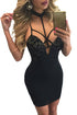 Black Choker Neck Strappy Cutout Lace Paneled Dress